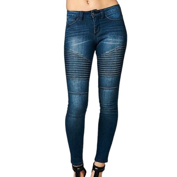 Cello Denim - Wet Seal CELLO WMN'S Plus Size 22 Dark Moto Skinny Denim Stretch Jeans FLAWED